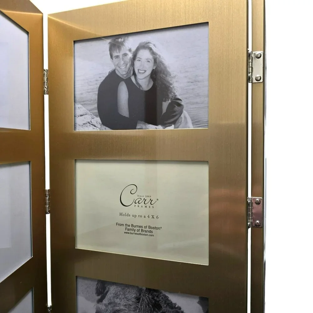 Gold-Tone Folding 9-Photo Frame By Carr Frames Holds 4